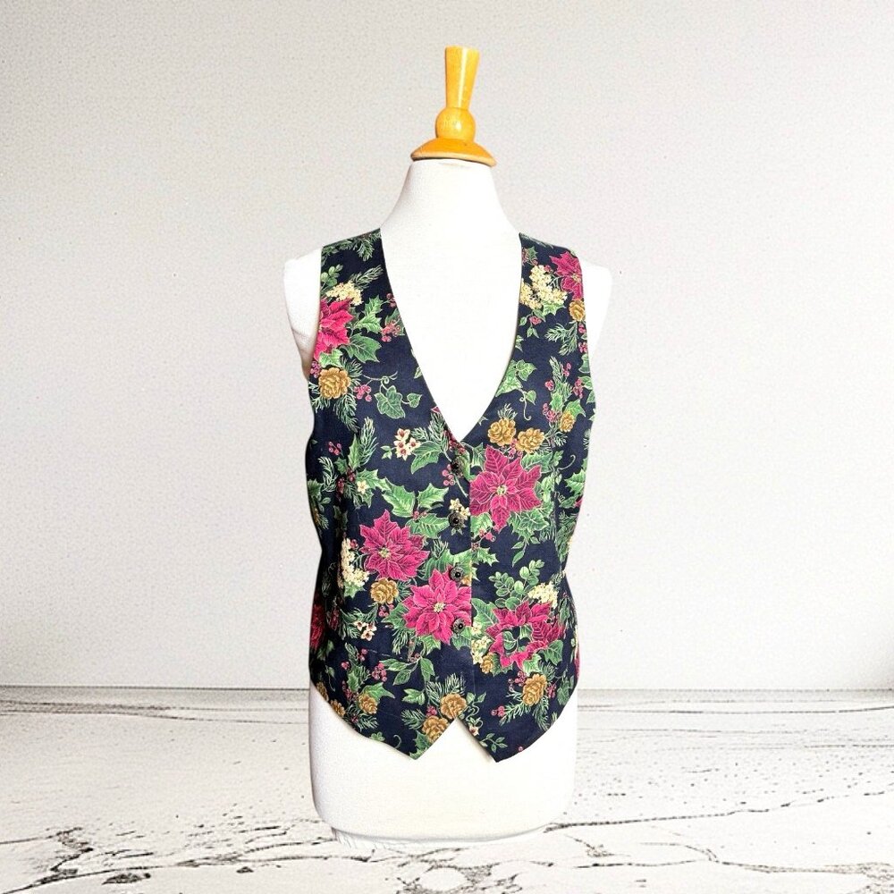 Carol Antone Collection Red and green Poinsettia Holiday Vest size M